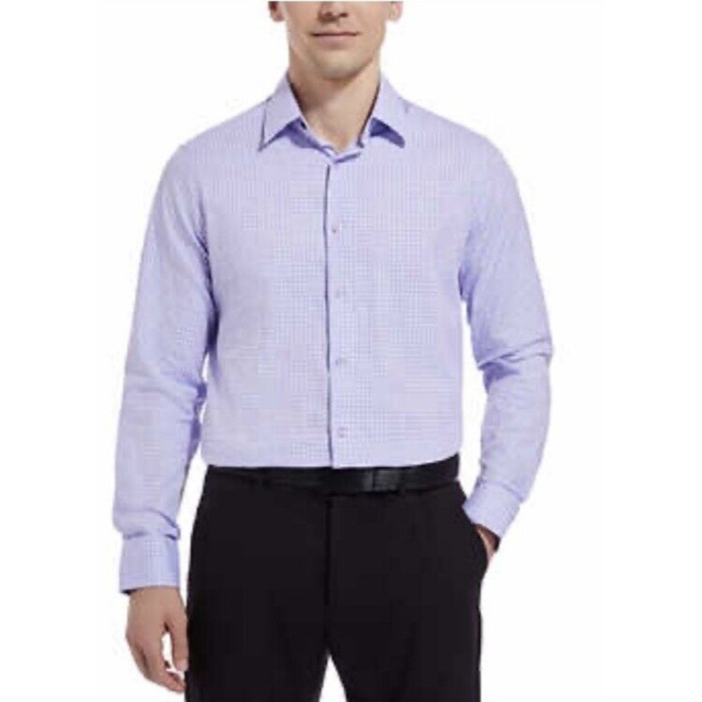 DUCHAMP LONDON Men's 16.5/L 42 Check Plaid‎ Tailored Fit Button up Shirt purple